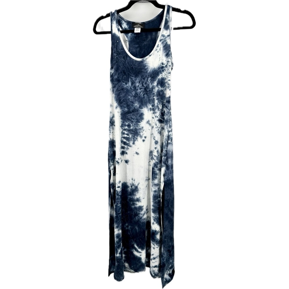 Shelor Clothing Maxi Dress Blue Sparkle Bling Tie Dye Made in USA Racerback